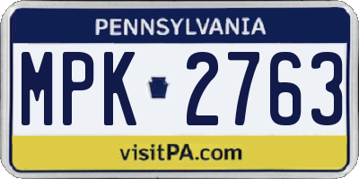 PA license plate MPK2763
