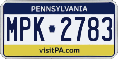 PA license plate MPK2783