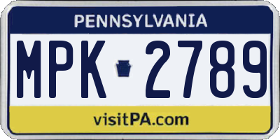 PA license plate MPK2789