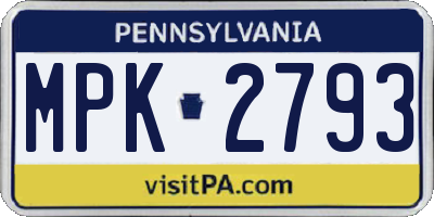 PA license plate MPK2793