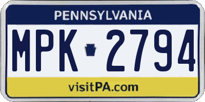 PA license plate MPK2794