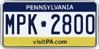 PA license plate MPK2800