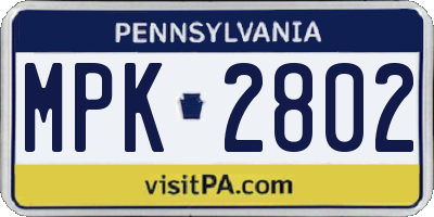 PA license plate MPK2802