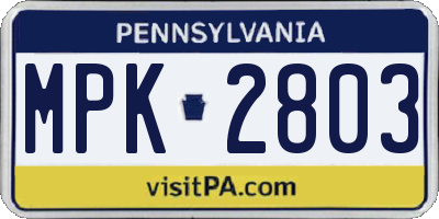 PA license plate MPK2803