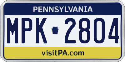 PA license plate MPK2804