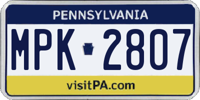 PA license plate MPK2807