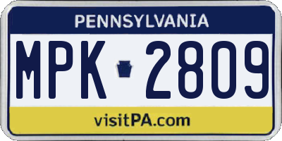 PA license plate MPK2809