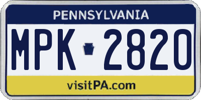 PA license plate MPK2820