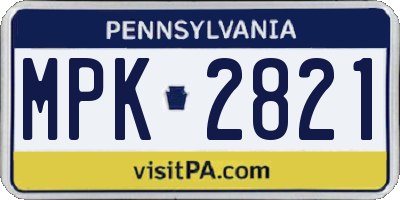 PA license plate MPK2821