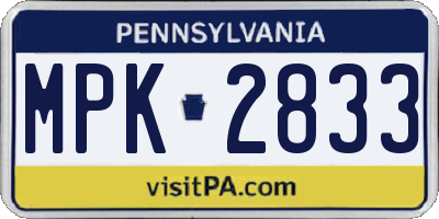 PA license plate MPK2833