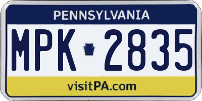 PA license plate MPK2835