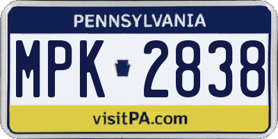 PA license plate MPK2838