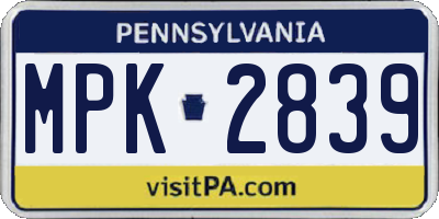 PA license plate MPK2839