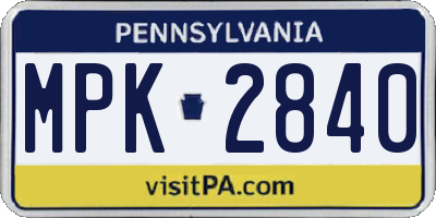 PA license plate MPK2840