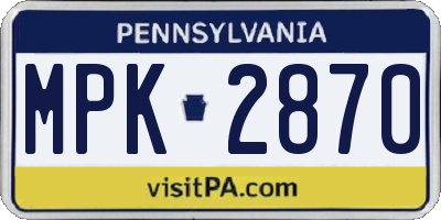 PA license plate MPK2870