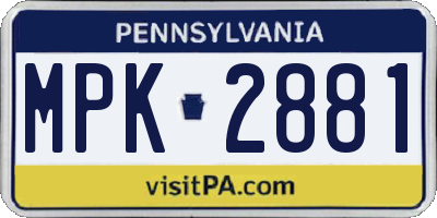 PA license plate MPK2881