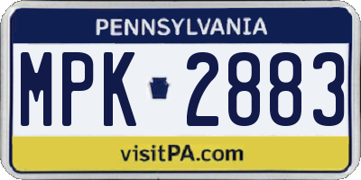 PA license plate MPK2883