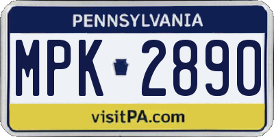 PA license plate MPK2890