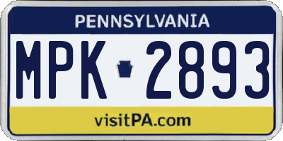 PA license plate MPK2893