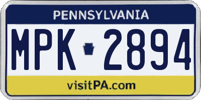 PA license plate MPK2894