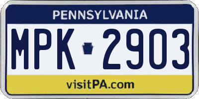 PA license plate MPK2903