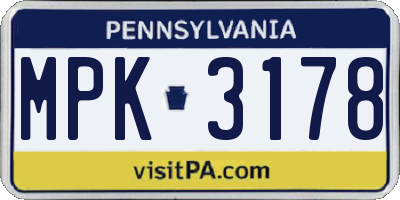 PA license plate MPK3178
