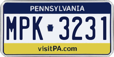 PA license plate MPK3231