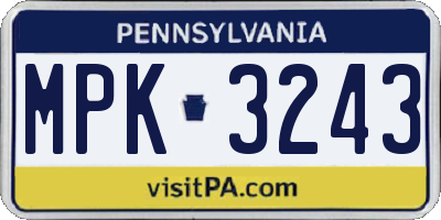 PA license plate MPK3243