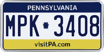 PA license plate MPK3408