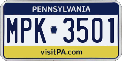 PA license plate MPK3501