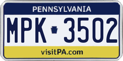 PA license plate MPK3502