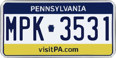 PA license plate MPK3531