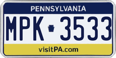PA license plate MPK3533