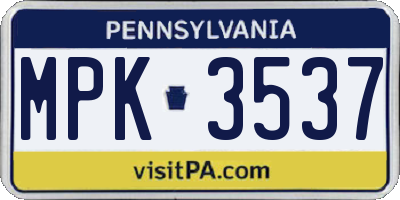 PA license plate MPK3537