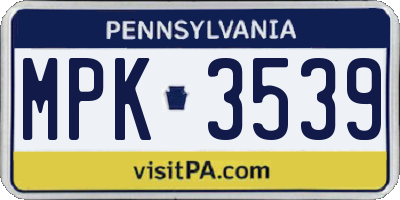 PA license plate MPK3539