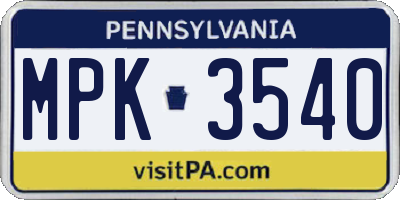 PA license plate MPK3540