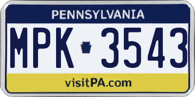 PA license plate MPK3543