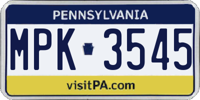 PA license plate MPK3545