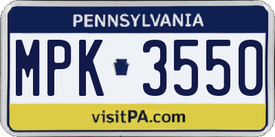 PA license plate MPK3550
