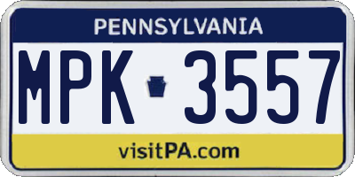 PA license plate MPK3557