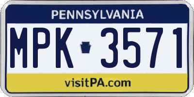 PA license plate MPK3571