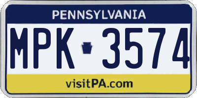 PA license plate MPK3574