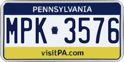 PA license plate MPK3576