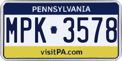 PA license plate MPK3578