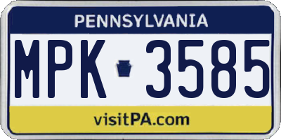 PA license plate MPK3585