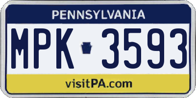 PA license plate MPK3593