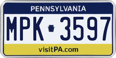PA license plate MPK3597