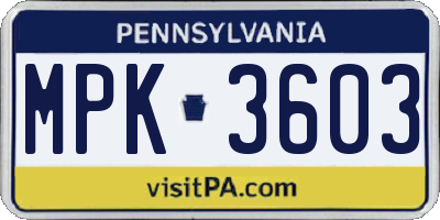 PA license plate MPK3603