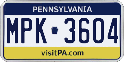 PA license plate MPK3604