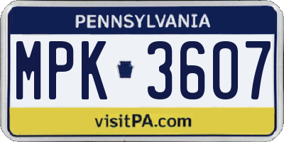 PA license plate MPK3607
